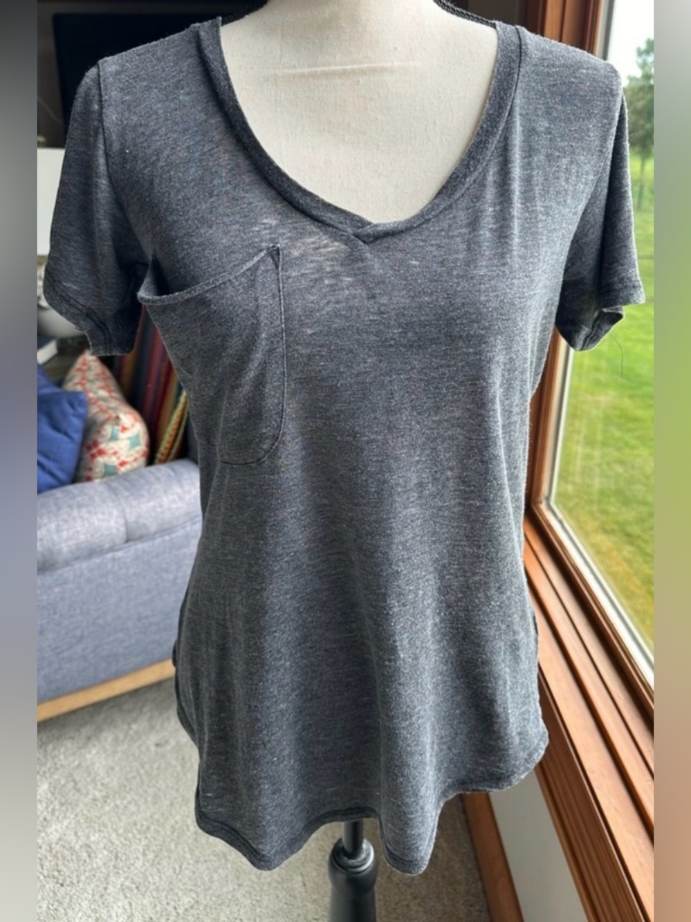 Altar'd State Charcoal Grey Burnout V-Neck Pocket Tee Top Small